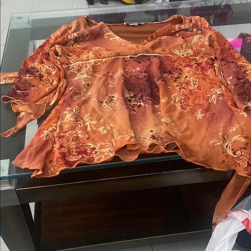 Elegant Floral Women's Top in Orange and Brown